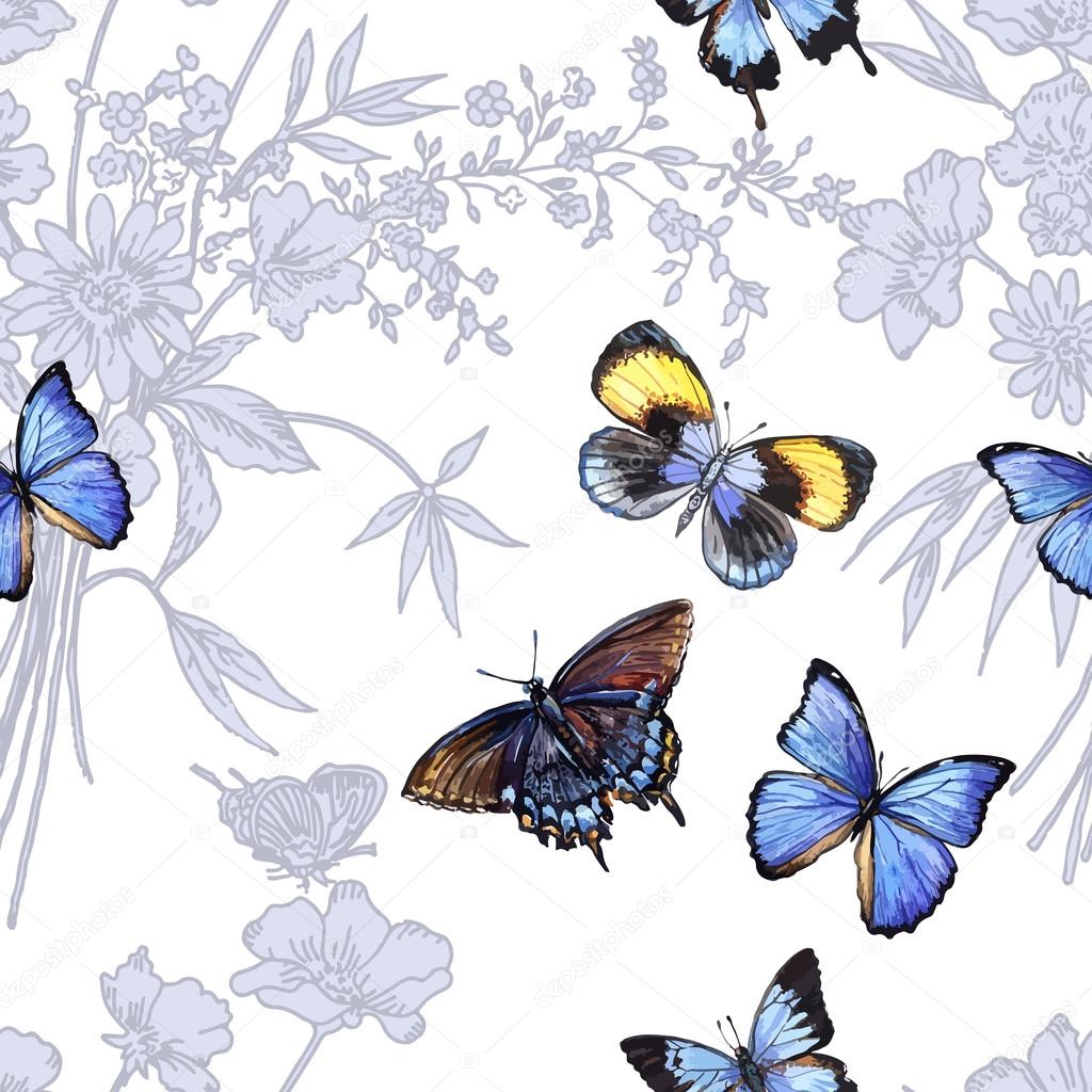 Floral patterns with butterflies.