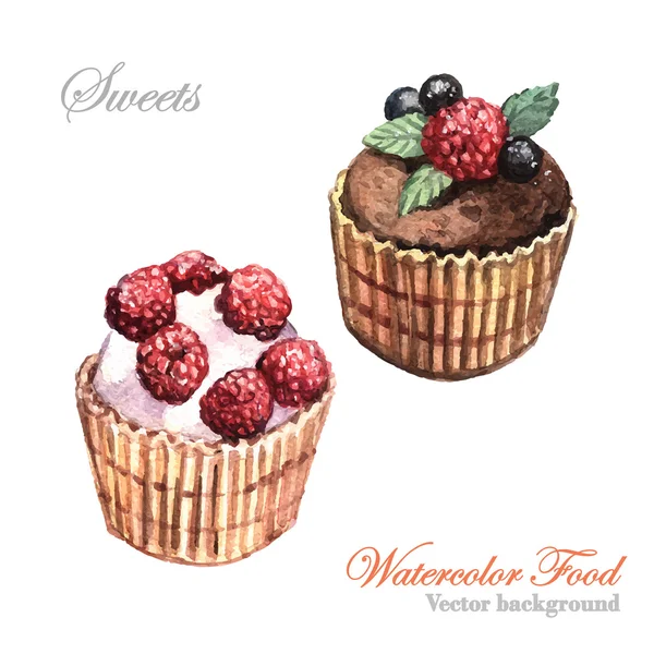 Aquarell-Illustration von Kuchen mit Beeren — Stockvektor