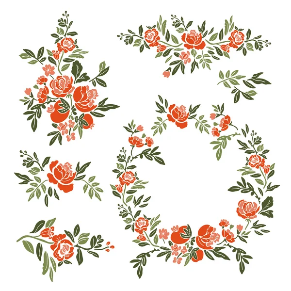 Conjunto floral ornamentado vintage — Vector de stock