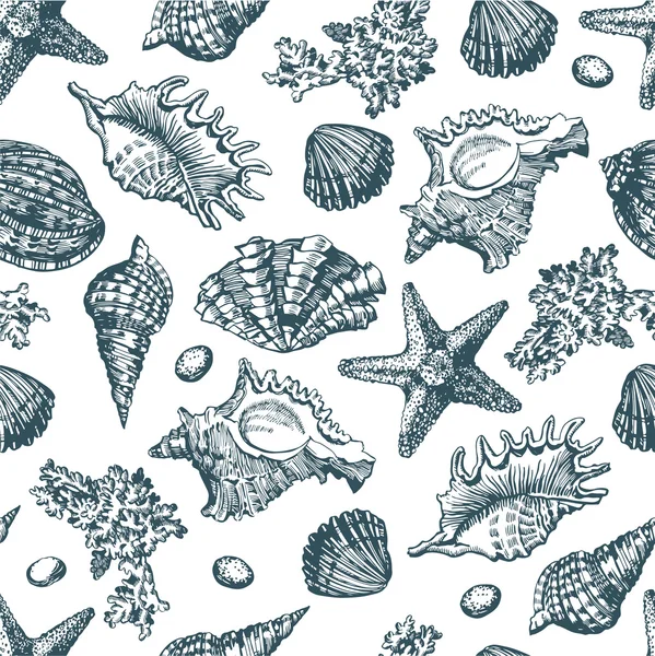 Graphic pattern with seashells. — ストックベクタ