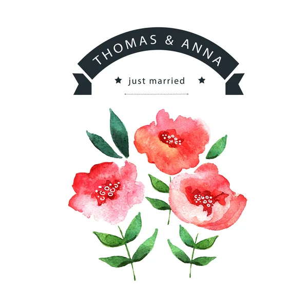 Uitnodiging met aquarel bloemen. — Stockvector