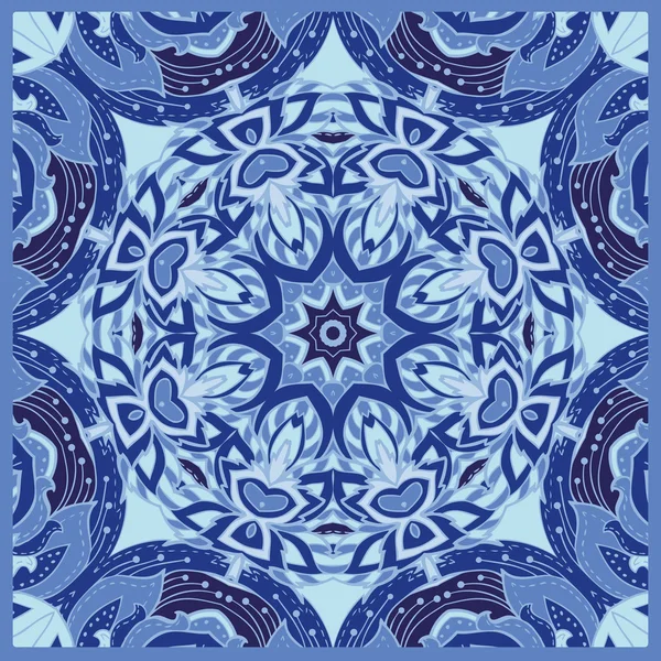 Okrągły ozdobny niebieski mandali — Wektor stockowy