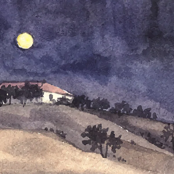 Aquarelle paysage nocturne sud . — Image vectorielle