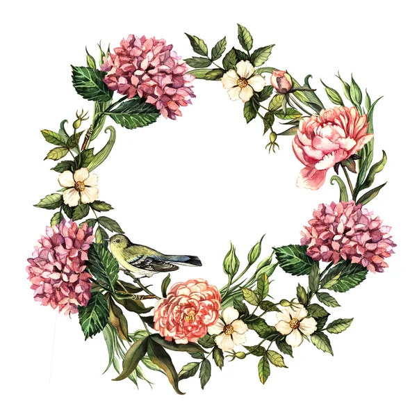 Vintage watercolor wreath of flowers — Stock Photo, Image