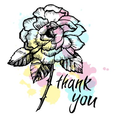 Sulu Boya lekeleri ile grafik gül