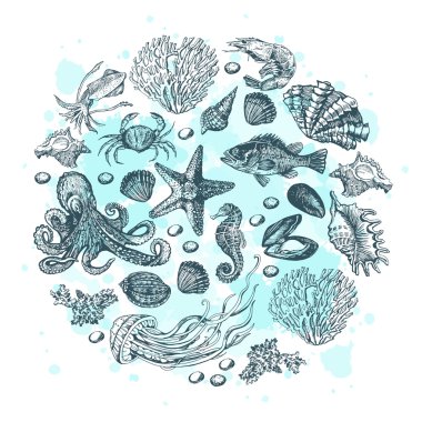 Deniz grafik kompozisyon