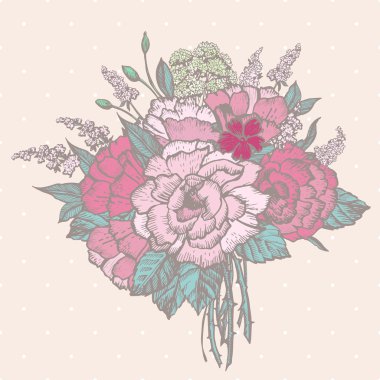 Buket çiçek ile Vintage kartı