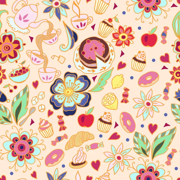 Naadloze schattig bloemen Thee patroon — Stockvector