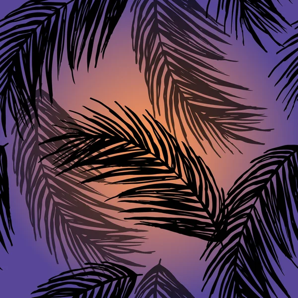 Natt mönster med palmblad — Stock vektor