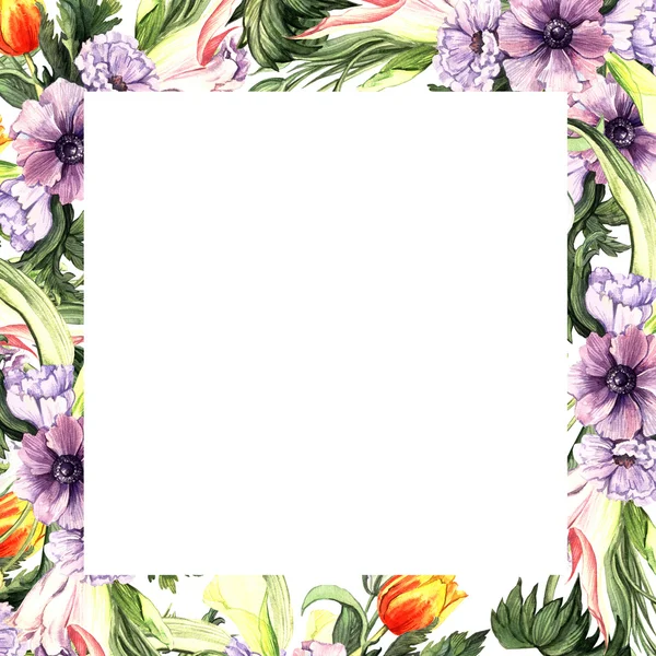Moldura aquarela floral — Fotografia de Stock