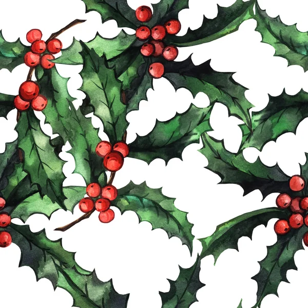 Pattern with holly branches — Stock Photo, Image