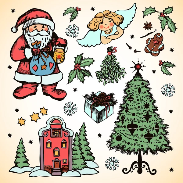 Ensemble de dessin à la main de Noël — Image vectorielle