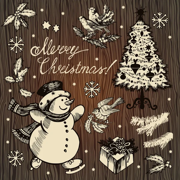 手描きのクリスマス アイコン セット — ストックベクタ
