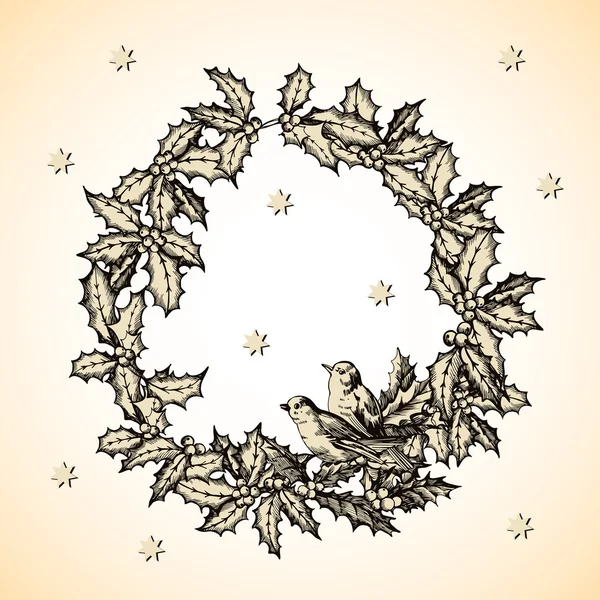 Card with holly wreath — Stock Vector