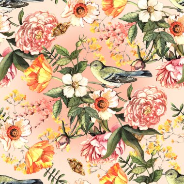 narin çiçekler ve kuşlar ile sorunsuz