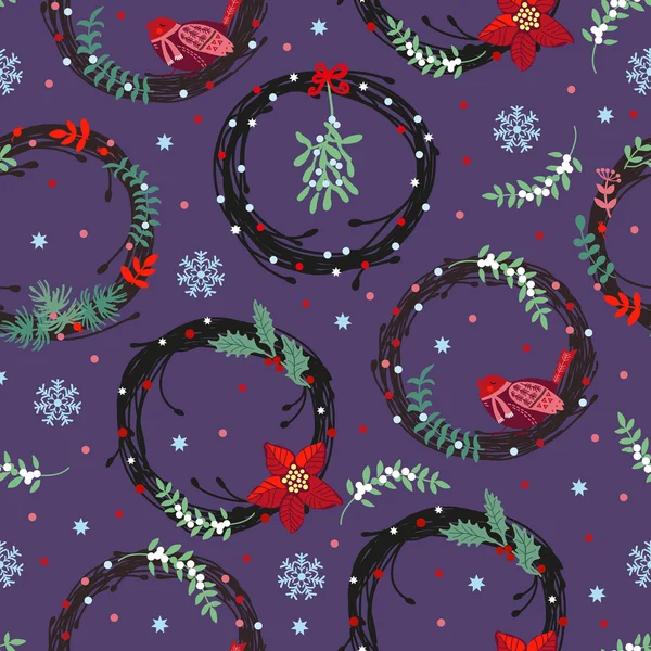 Pattern with Christmas wreaths — Stock Vector