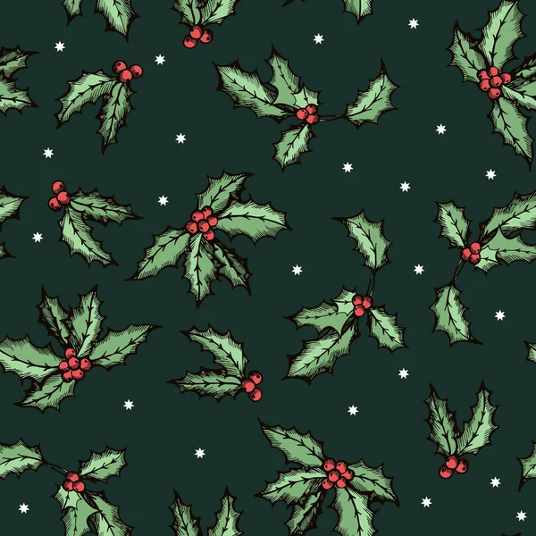 Vintage pattern with holly leaves — Stock Vector