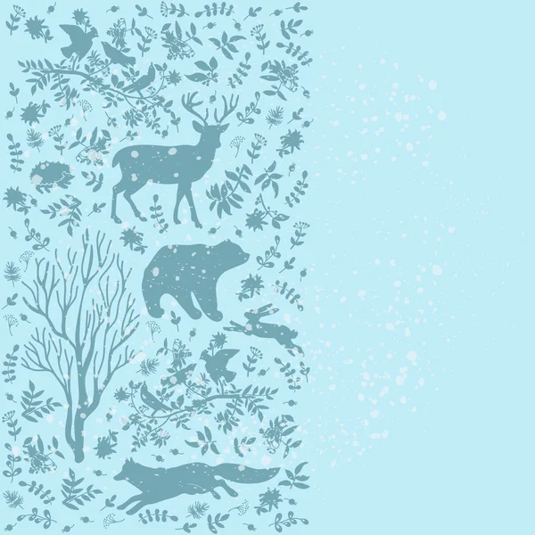 Sfondo invernale con animali della foresta — Vettoriale Stock