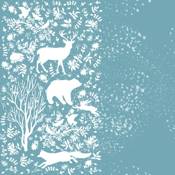 Winter background with forest animals — Stock Vector