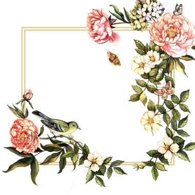Kuş ve çiçek Vintage çerçeve