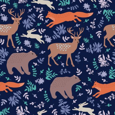 Orman hayvanları ile dekoratif desen