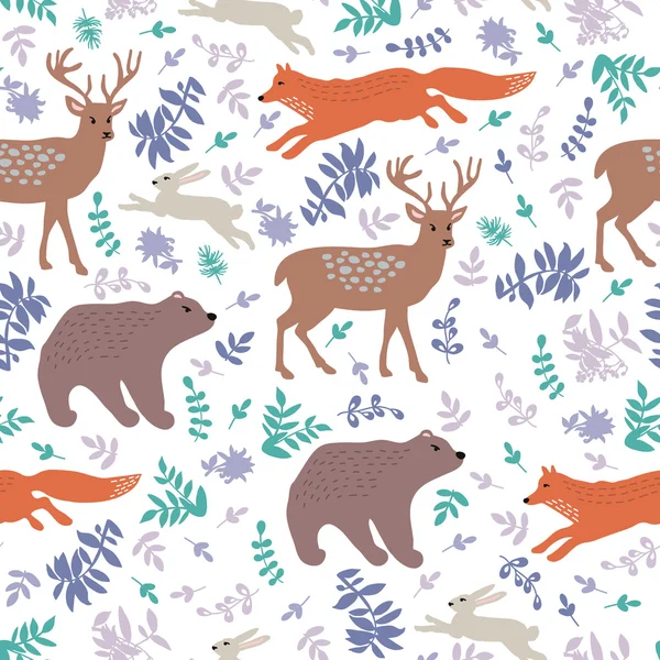 Decoratief patroon met bos dieren — Stockvector