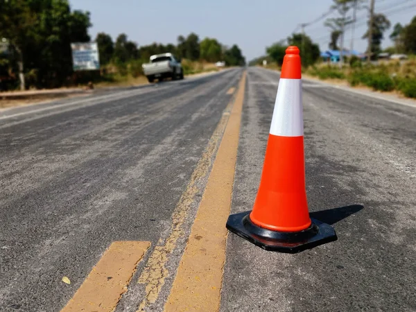 Road Construction Blur Rubber Cone Located Front Safety — Stock Photo, Image