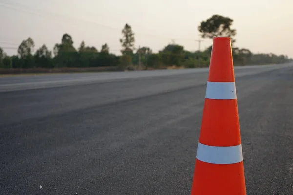 Red Rubber Cones Placed Paved Road Safety Road — Stock Photo, Image