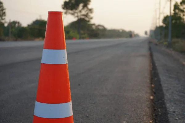 Red Rubber Cones Placed Paved Road Safety Road — Stock Photo, Image