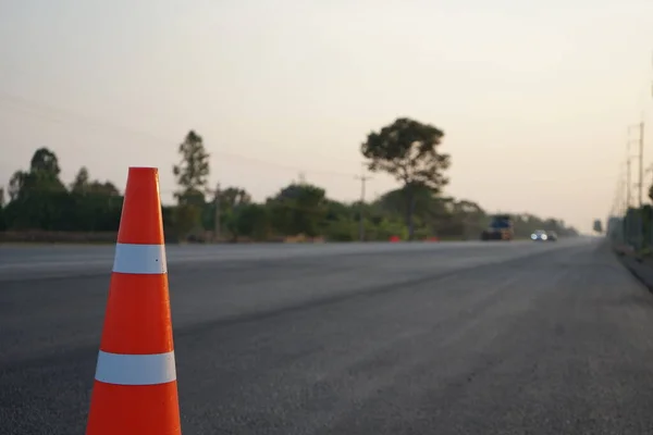 Red Rubber Cones Placed Paved Road Safety Road — Stock Photo, Image