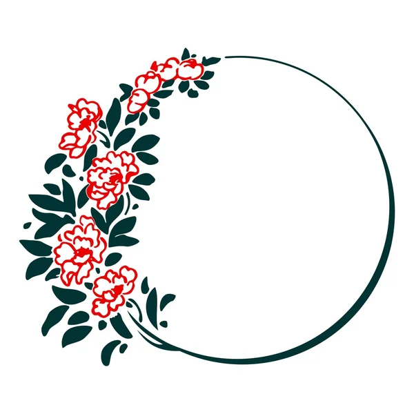 Dekorativní kulatý rám s červenými květy — Stockový vektor