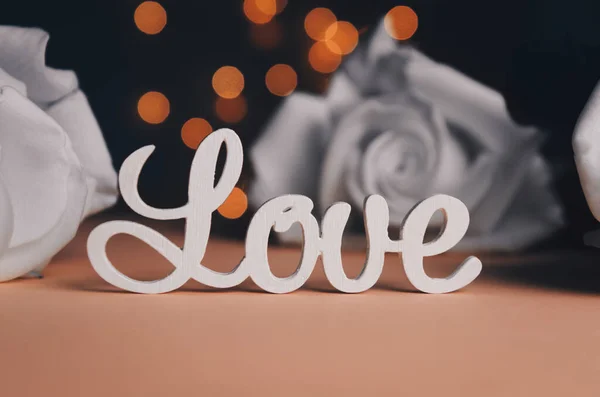 Word Love White Letters Light Background Happy Valentine Day Mother — Fotografia de Stock