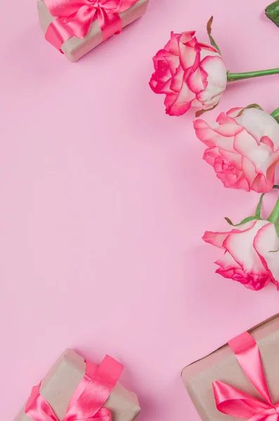 Роза Природні Квіти Рамка Столі Зверху Копіюванням Простору Плоский Ліжко — стокове фото