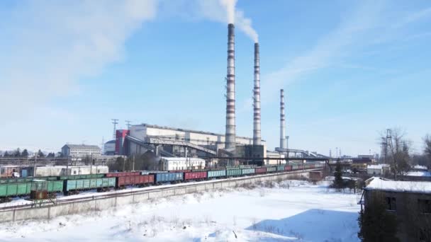 Burshtyn Ukraina 2021 Februari Pemandangan Udara Dari Termoelektrik Tua Dengan — Stok Video