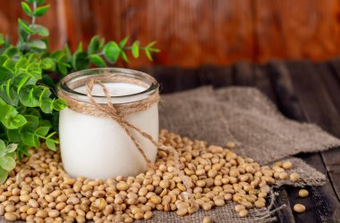 Soya fasulyeli soya sütünden ev yapımı yoğurt.
