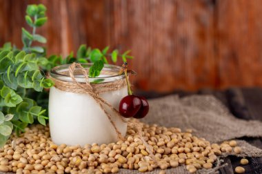 Soya fasulyeli soya sütünden ev yapımı yoğurt.