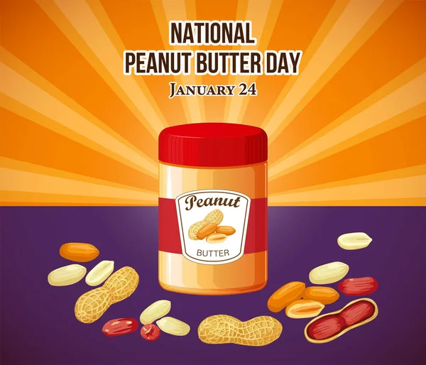 National Peanut Day Vektor Jar Jordnötssmör Vektor Illustration Jordnötsdagen Horisontell — Stock vektor