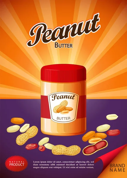 ピーナッツバターが広がり サンドイッチ ブランド製品編集可能なテキストとArachis豆の画像と広告のための垂直ポスター ベクターイラスト — ストックベクタ