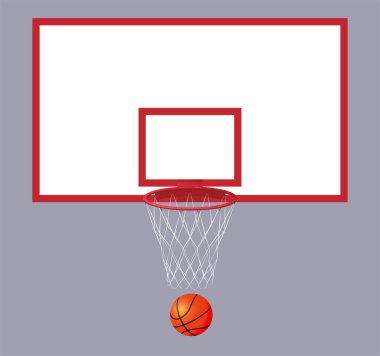 Gerçekçi basketbol sepeti ve top. Vektör illüstrasyonu