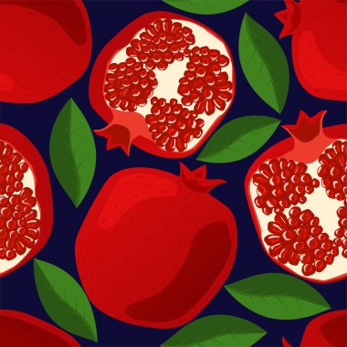 Nar, yaprak ve taneciklerle kusursuz desen.