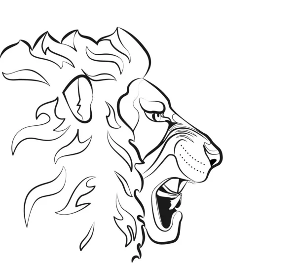 Lineární Umění Wild Lion Head Maskot Bílém Pozadí Stock Vektory