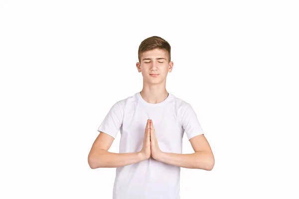 Retrato infantil em camiseta branca. Conceito isolado de estúdio — Fotografia de Stock