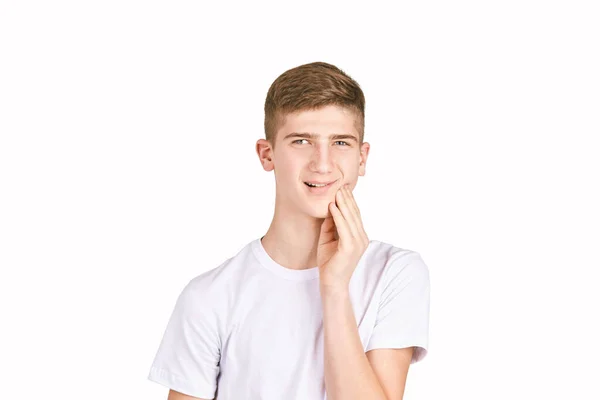 Retrato infantil em camiseta branca. Conceito isolado de estúdio — Fotografia de Stock