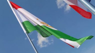 Mavi gökyüzü arka planında ulusal ülke bayrağı. Uçan kumaş sembolü