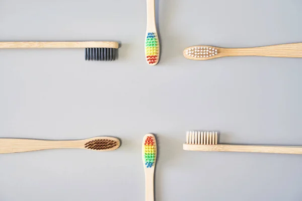 Set of ecology toothbrush. Different color. Sustainable mouth product — Stock Photo, Image