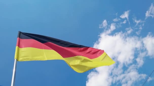 Nationalflagge auf blauem Himmel. Fliegendes Stoffsymbol — Stockvideo