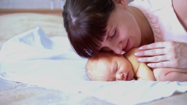 Pequeño recién nacido. Casa retrato familiar. — Vídeo de stock