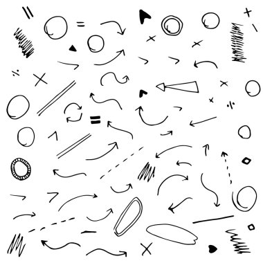 İzole edilmiş vektör el çizilmiş oklar ayarlandı