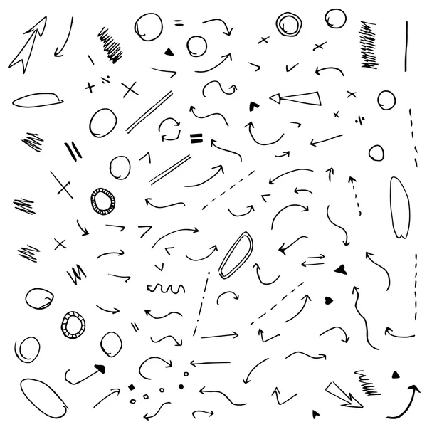 Setas de doodle desenhadas à mão conjunto isolado . — Vetor de Stock