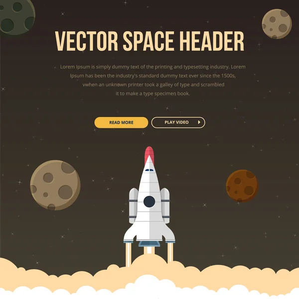 Vlakke afbeelding concept voor webontwikkeling. Raket in de ruimte — Stockvector